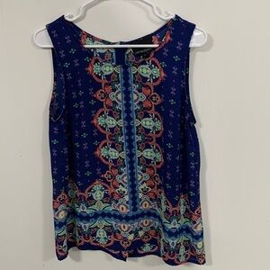 Cynthia Rowley Sleeveless Colorful button up the back top, reduced, Sz Small